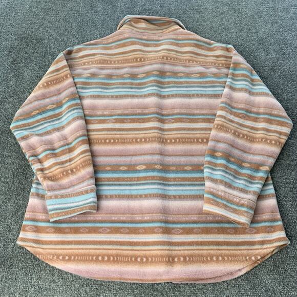 Pink Rose Fleece Shirt Women’s XL Aztec Geometric Pattern Button Up Brown Blue - Picture 2 of 9